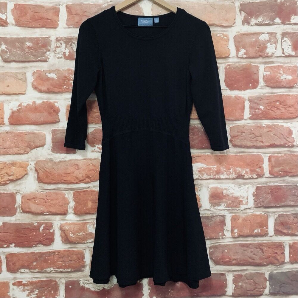 Simply Vera Wang Dress Women's Medium Petite Plain Black Textured Dot Knit